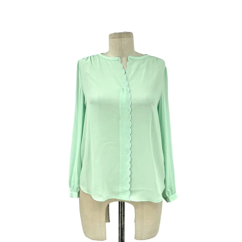 J. Crew Long-sleeve‎ Drapey Scalloped Top Green Size XXS